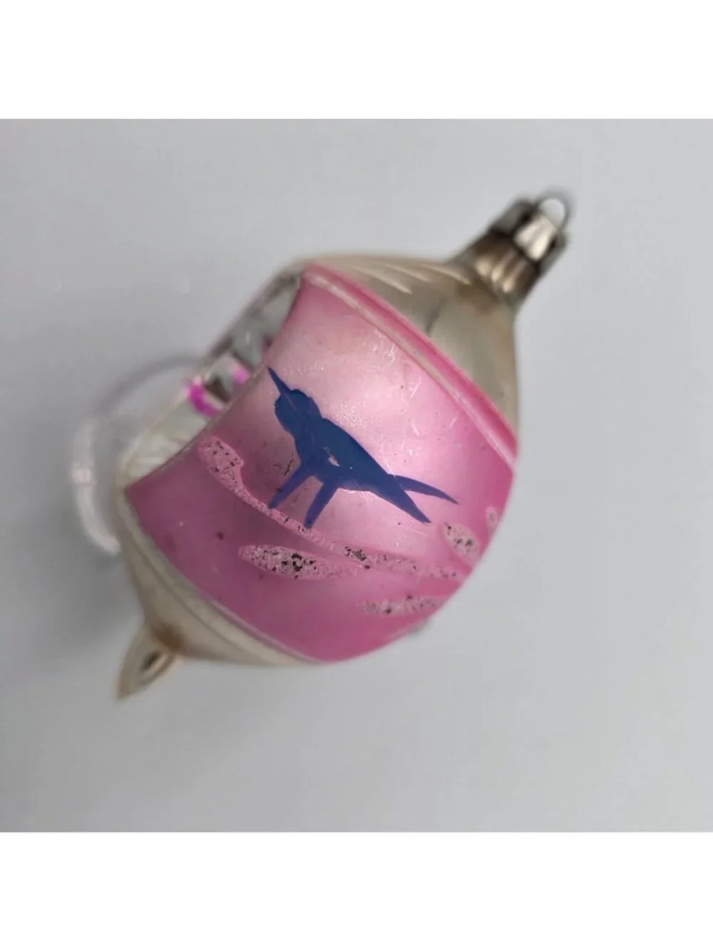 Reflector Indent Glass Ornament Teardrop Pink Blue Bird Christmas 4